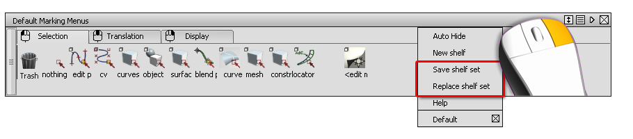 Saving the Marking Menu shelves Saving the Marking Menu shelves